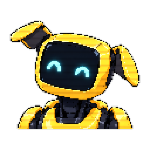 A happy yellow robot dog