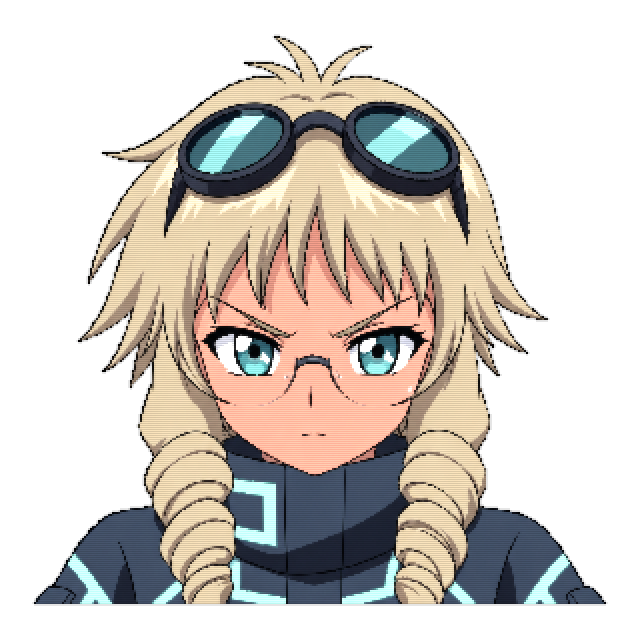 Nora wearing workshop goggles with a determined expression